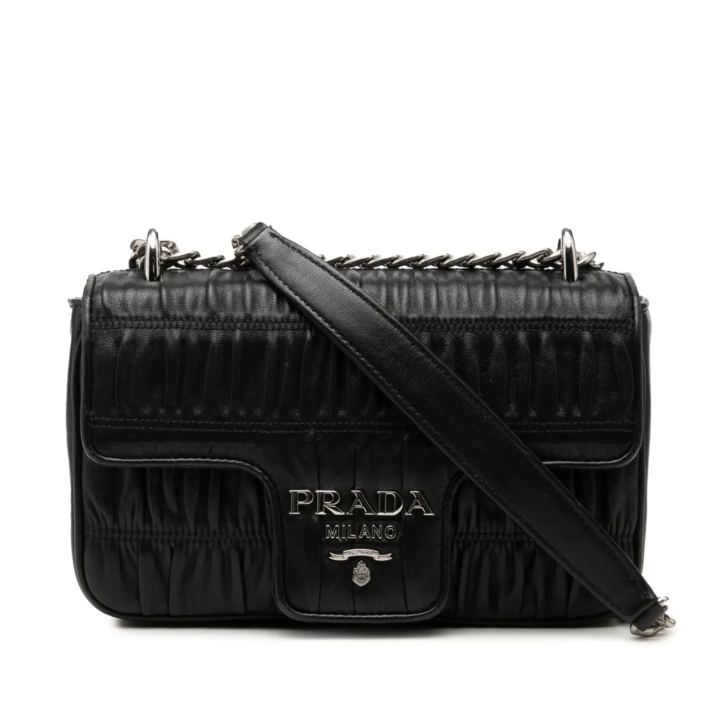 Prada Nappa Gaufre Chain Flap Black Leather Very good - Front View