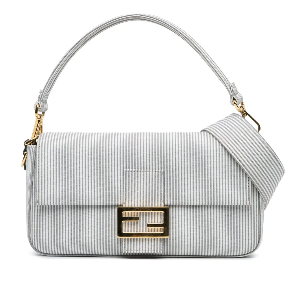 Fendi Striped Jersey Baguette Satchel White Very good - Front View