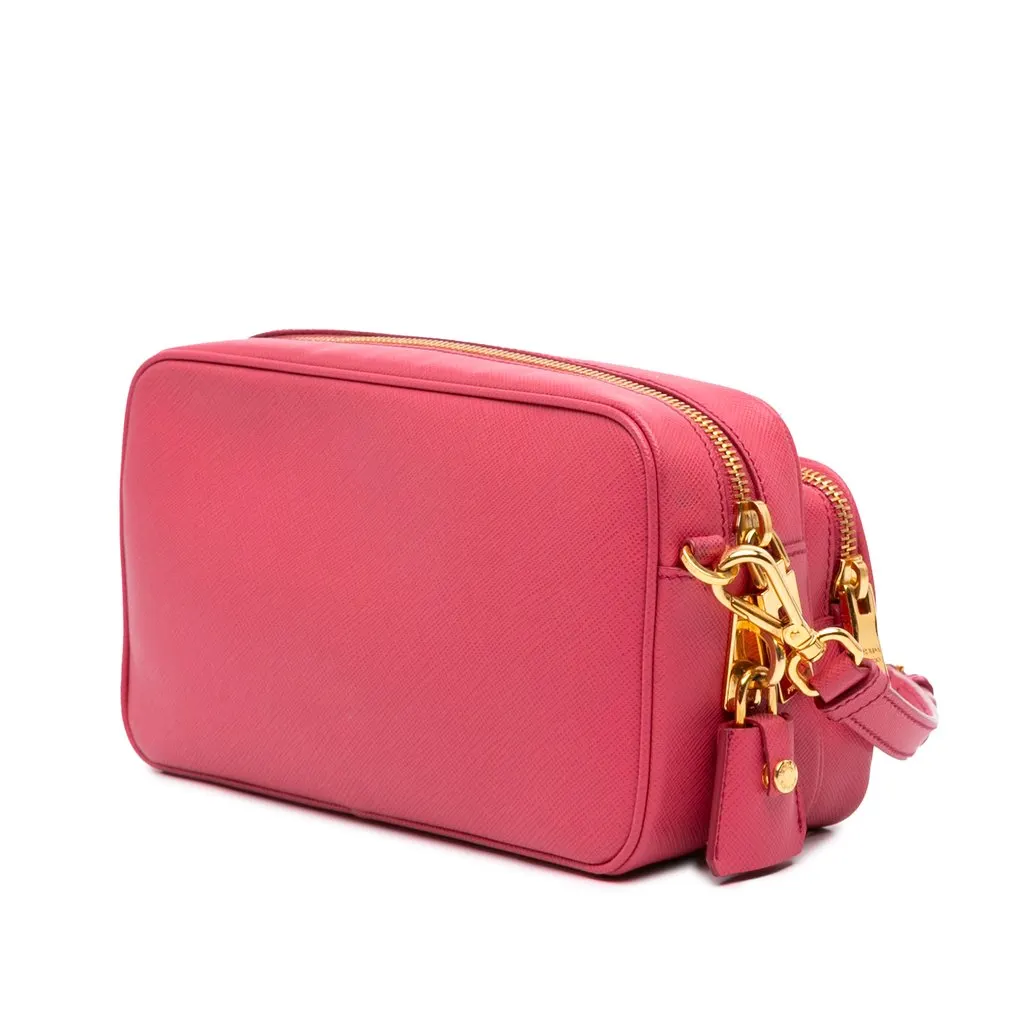 Prada Saffiano Double Zip Camera Bag Pink Leather Very good - Back View