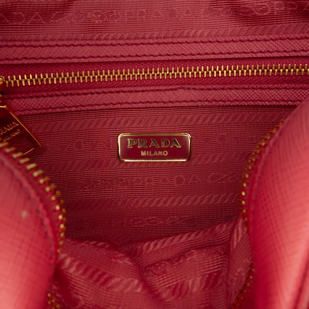 Prada Saffiano Double Zip Camera Bag Pink Leather Very good - Box View