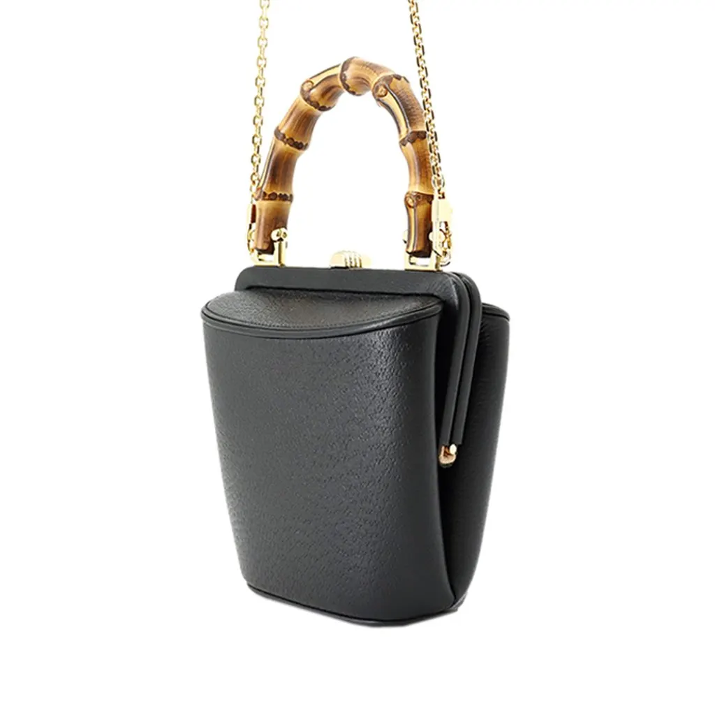 Gucci Mini Dollar Calfskin Bamboo Marina Bucket Bag Black Leather Very good - Back View