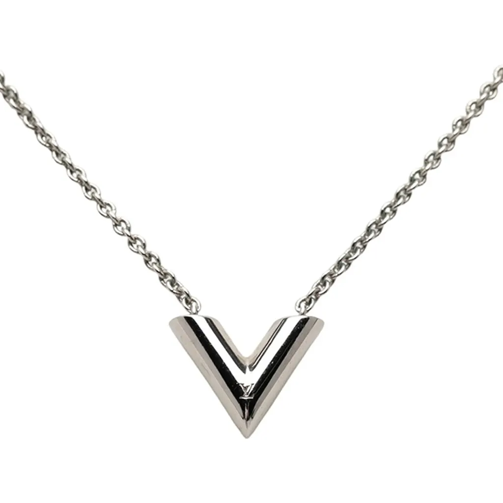 Louis Vuitton Brass Essential V Supple Necklace Silver Metal Very good - Inside View