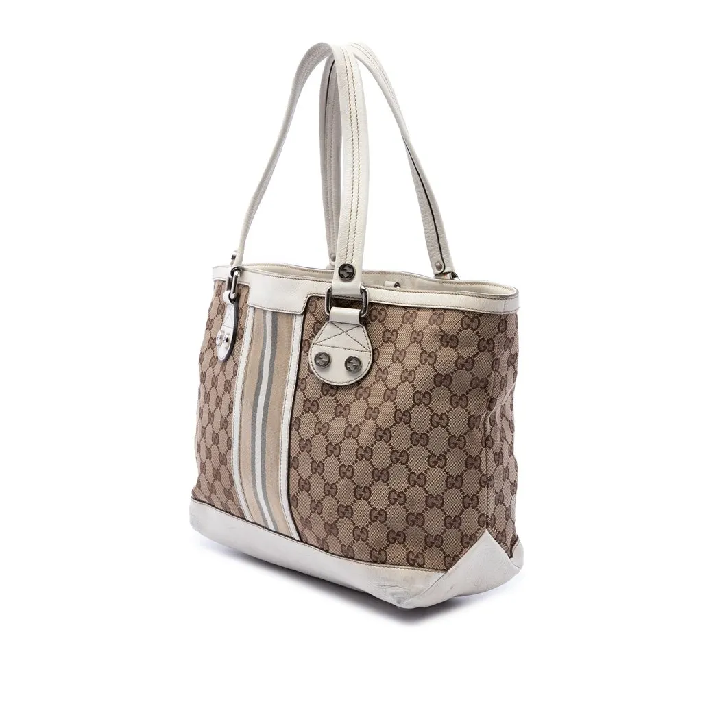 Gucci Small GG Canvas Web Libeccio Sunset Tote Beige Canvas Good - Back View