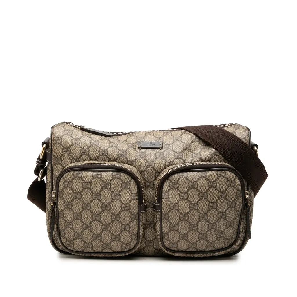 Gucci GG Supreme Double Pocket Crossbody Beige Canvas Very good - Front View