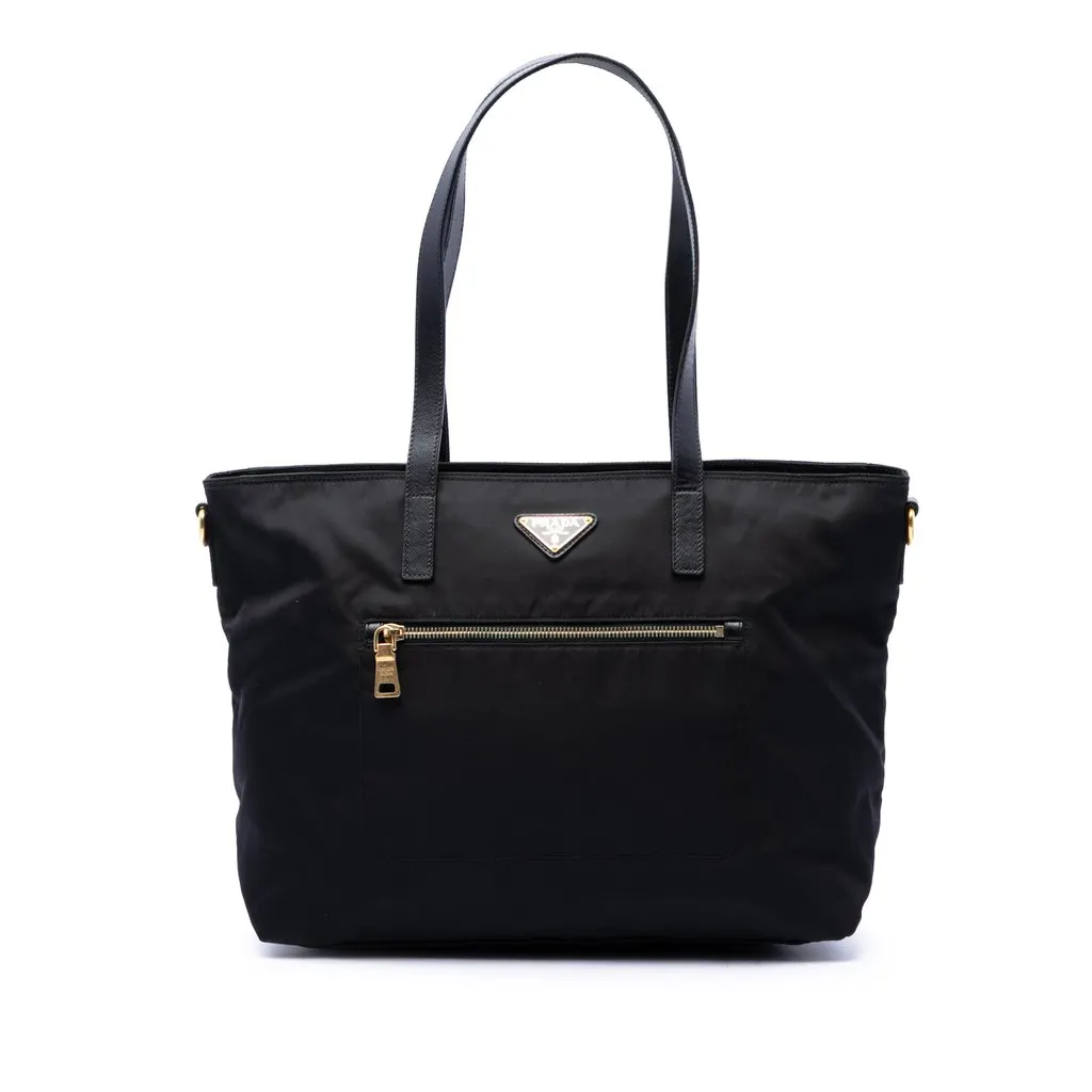 Prada Saffiano Trimmed Tessuto Satchel Black Very good - Front View