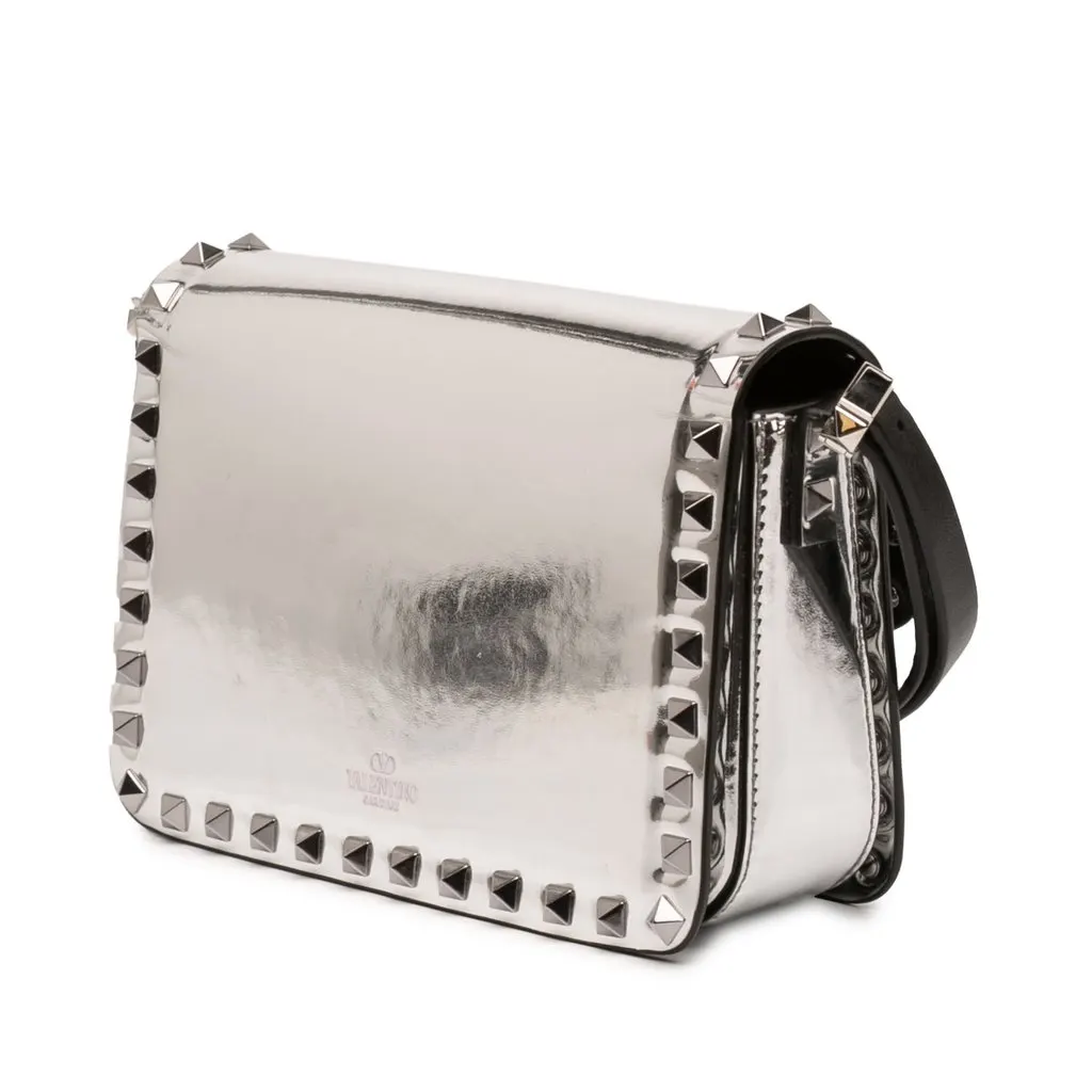 Valentino Small Mirror Calfskin Rockstud23 Shoulder Bag Silver Leather Very good - Back View