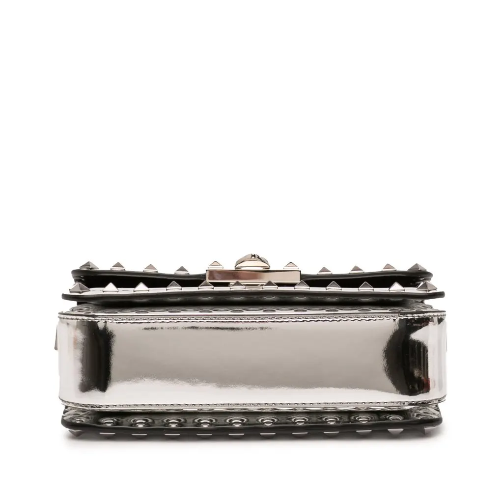 Valentino Small Mirror Calfskin Rockstud23 Shoulder Bag Silver Leather Very good - Inside View