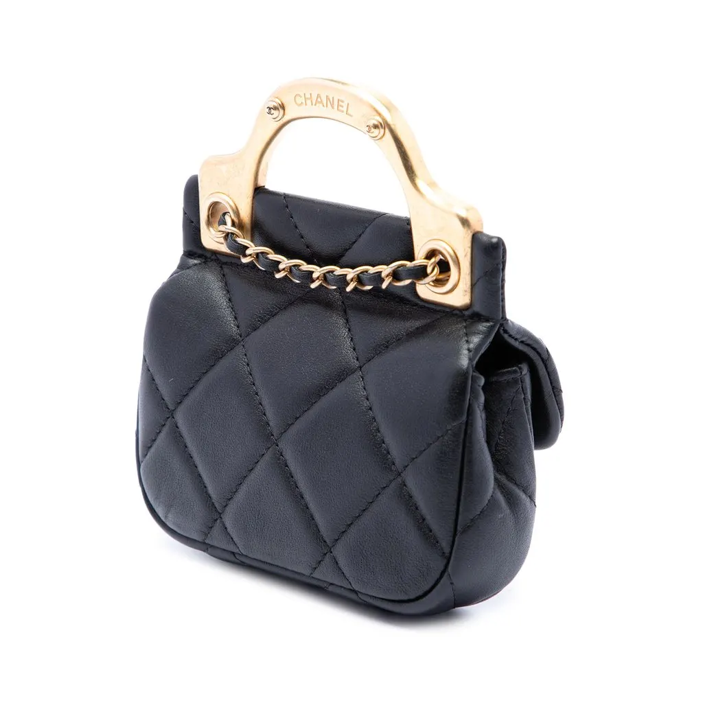 Chanel CC Quilted Calfskin Lady Card Holder with Chain Top Handle Bag Black Leather Very good - Back View
