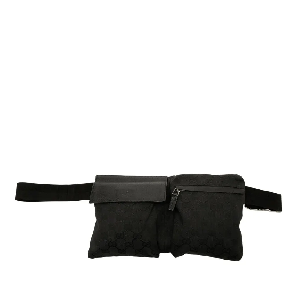 Gucci GG Canvas Double Pocket Belt Bag Black Canvas Good - Front View