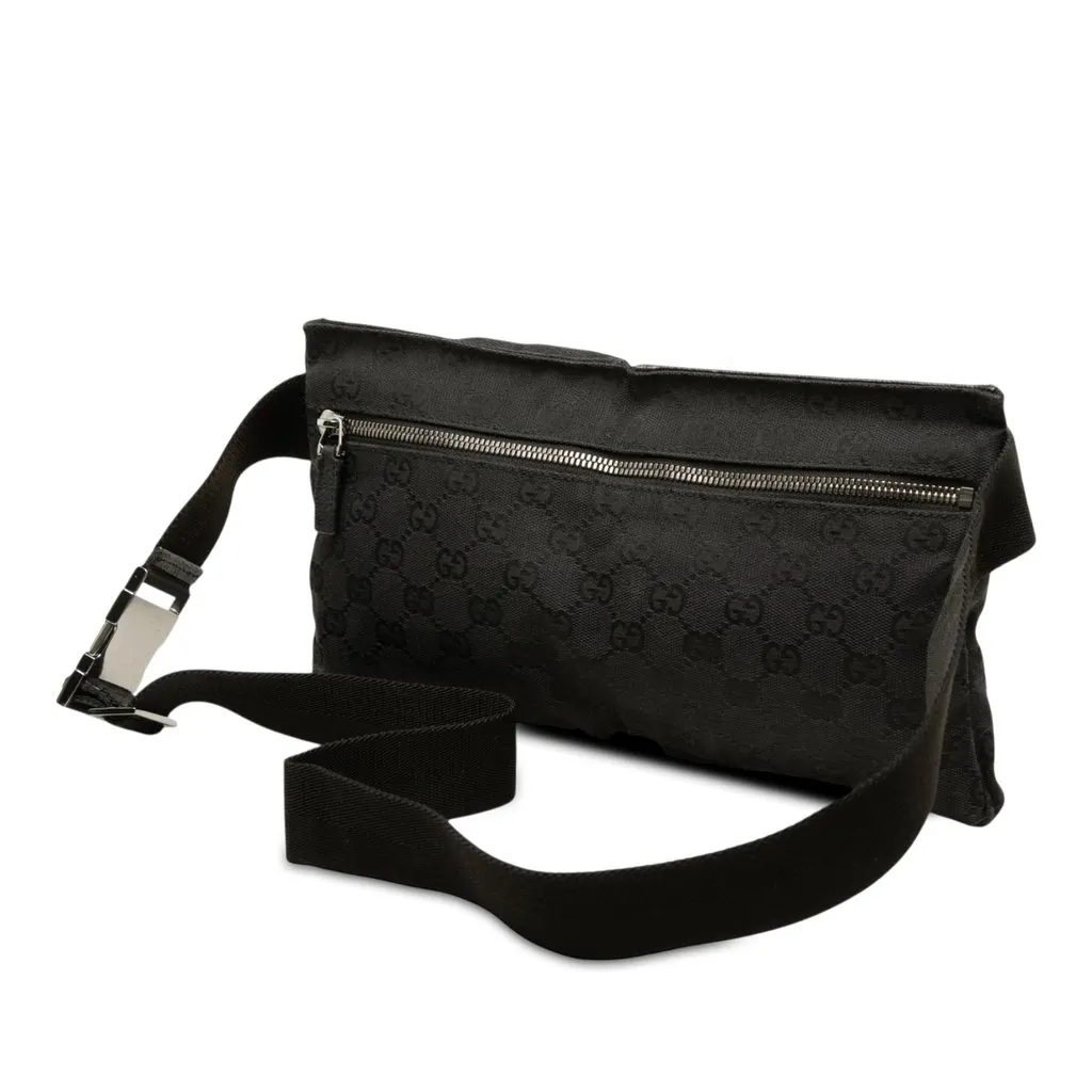 Gucci GG Canvas Double Pocket Belt Bag Black Canvas Good - Back View
