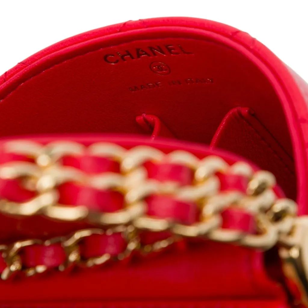 Chanel CC Quilted Lambskin Top Handle Round Vanity Case with Chain Red Leather Very good - Box View