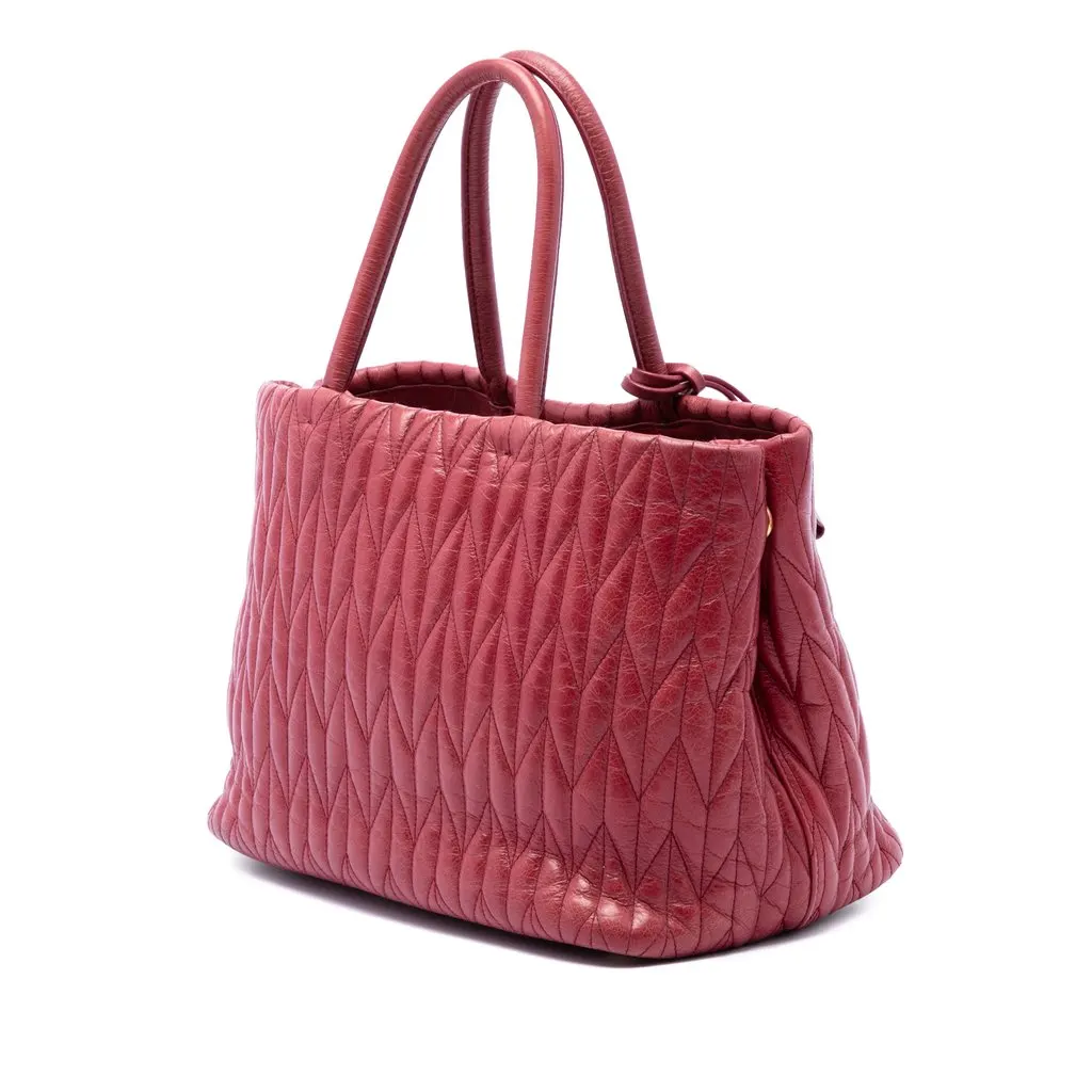 Miu Miu Medium Matelasse Vitello Shine Double Handle Tote Red Leather Very good - Back View