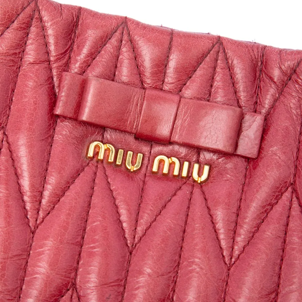 Miu Miu Medium Matelasse Vitello Shine Double Handle Tote Red Leather Very good - Box View