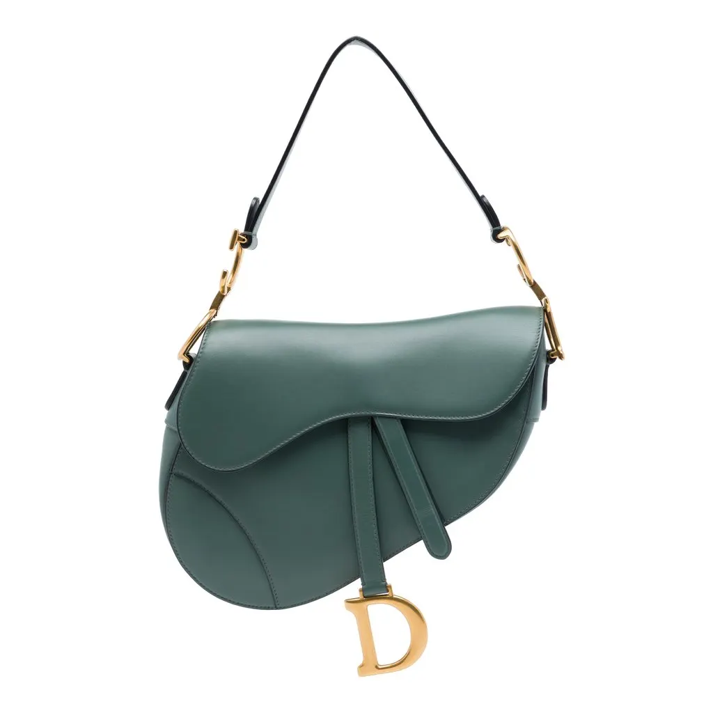 Dior Smooth Calfskin Saddle Bag Green Leather Very good - Front View