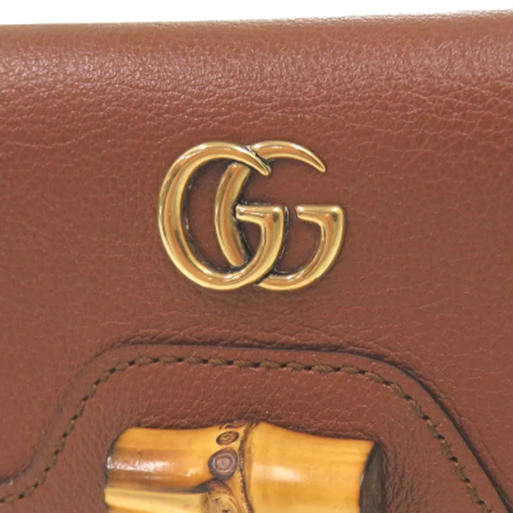 Gucci Grained Calfskin Diana Bamboo Compact Wallet Brown Leather Very good - Box View