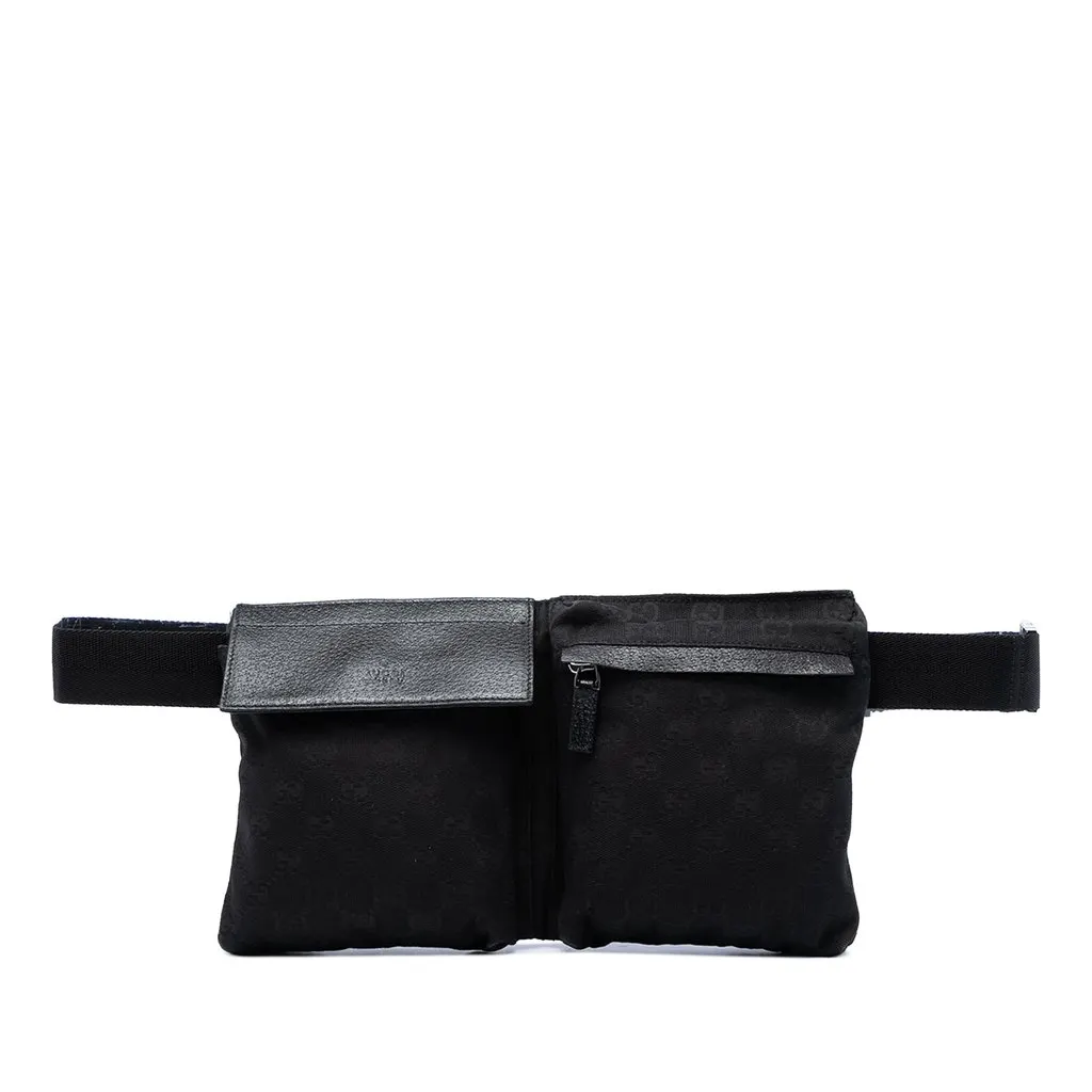Gucci GG Canvas Double Pocket Belt Bag Black Very good - Front View