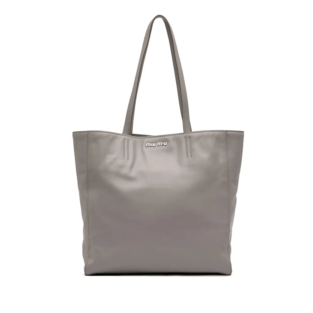 Miu Miu Vitello Soft Calf Tote Grey Leather Very good - Front View