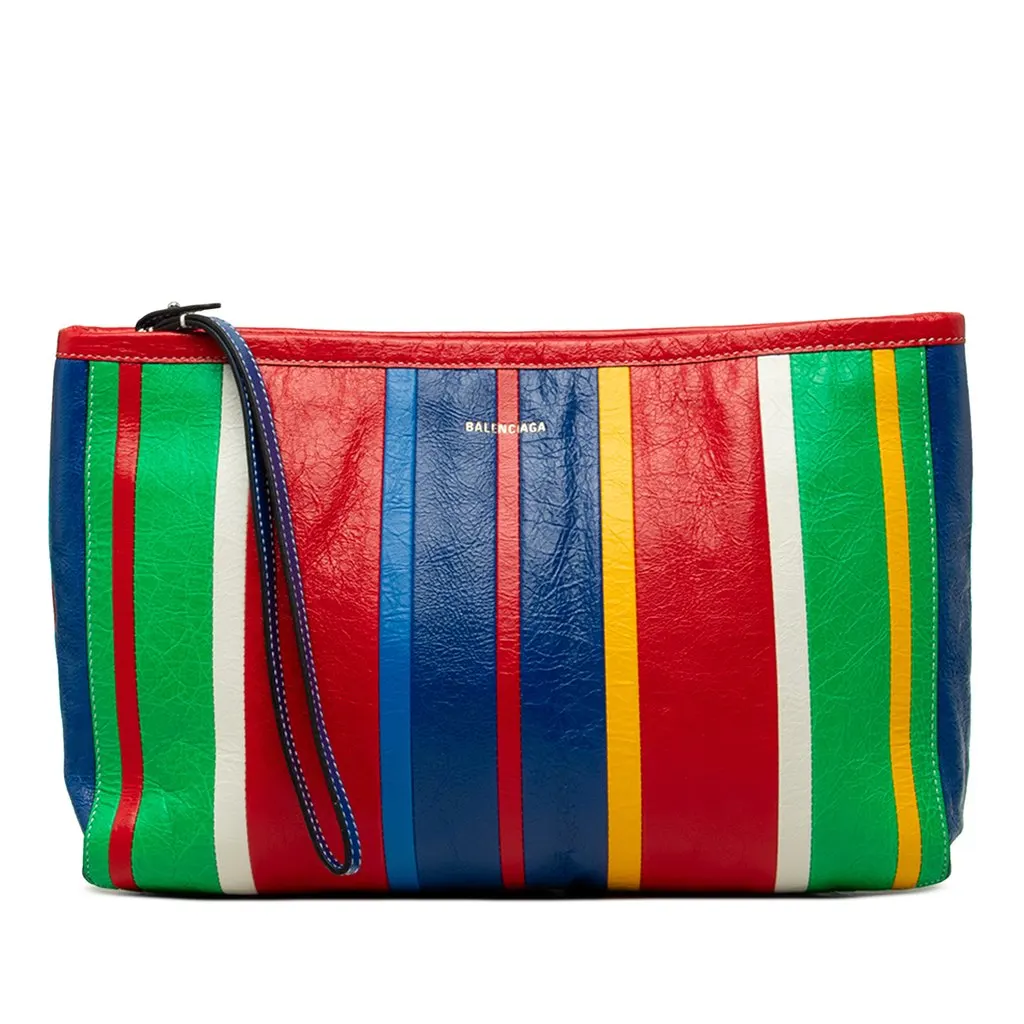 Balenciaga Large Lambskin Striped Barbes Z Pouch Red Leather Very good - Front View