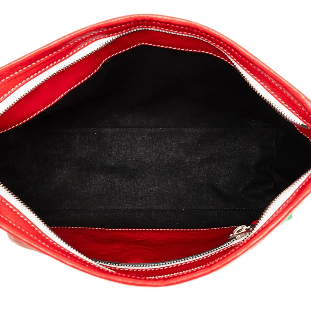 Balenciaga Large Lambskin Striped Barbes Z Pouch Red Leather Very good - Model View
