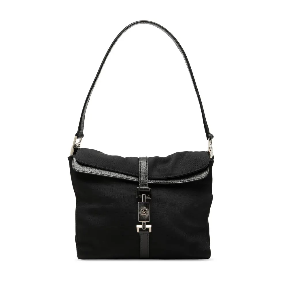 Gucci Canvas Jackie Shoulder Bag Black Canvas Good - Front View