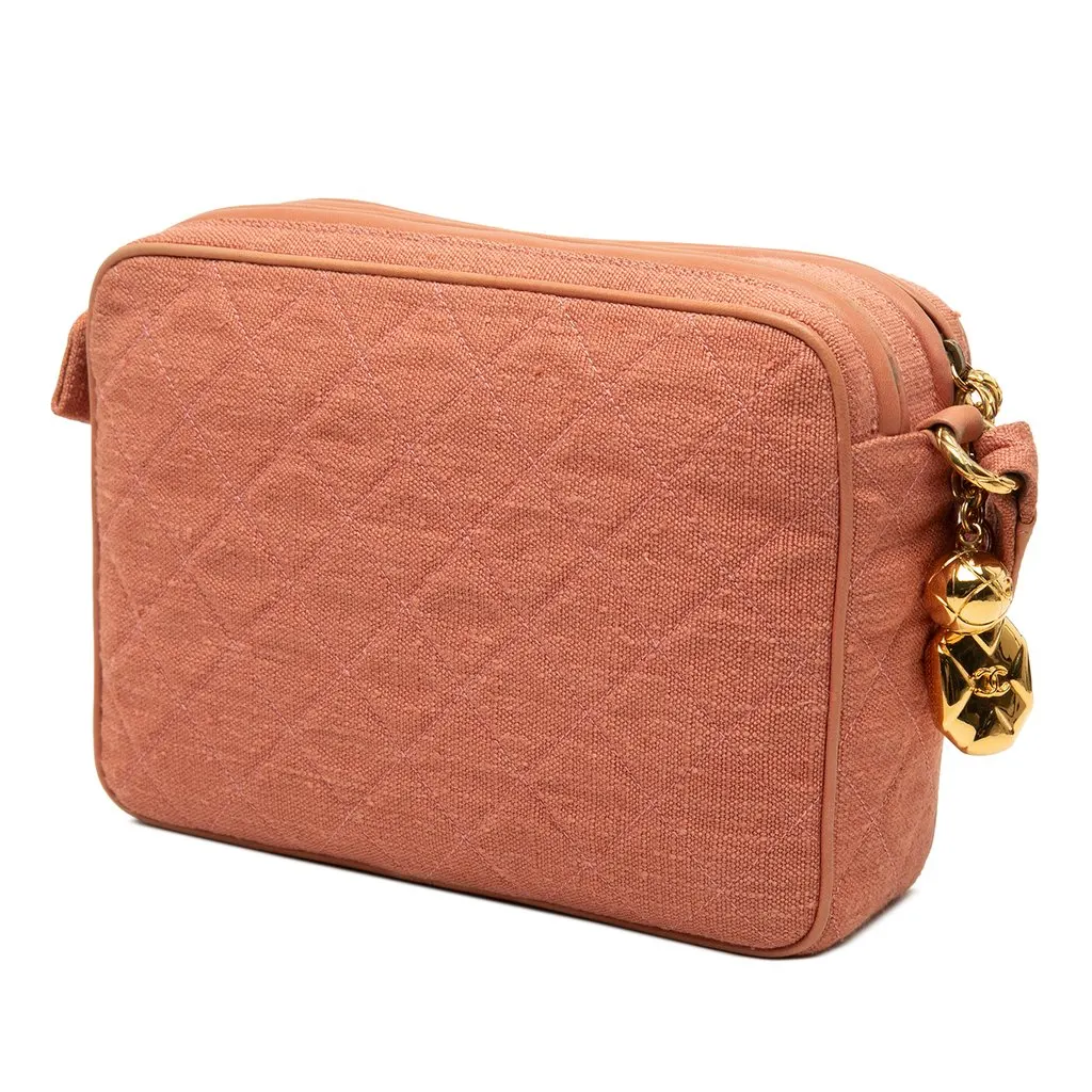 Chanel CC Quilted Linen Double Zip Camera Bag Pink Canvas Good - Back View