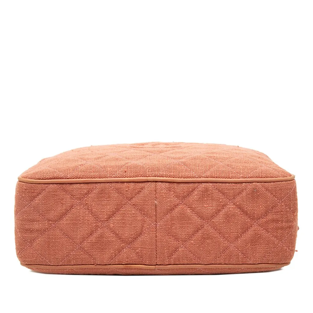 Chanel CC Quilted Linen Double Zip Camera Bag Pink Canvas Good - Inside View