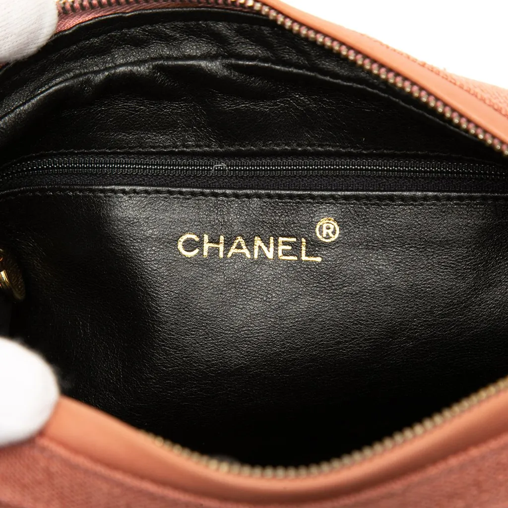 Chanel CC Quilted Linen Double Zip Camera Bag Pink Canvas Good - Box View