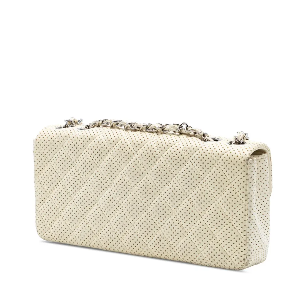 Chanel Classic Perforated Lambskin East West Flap White Leather Very good - Back View