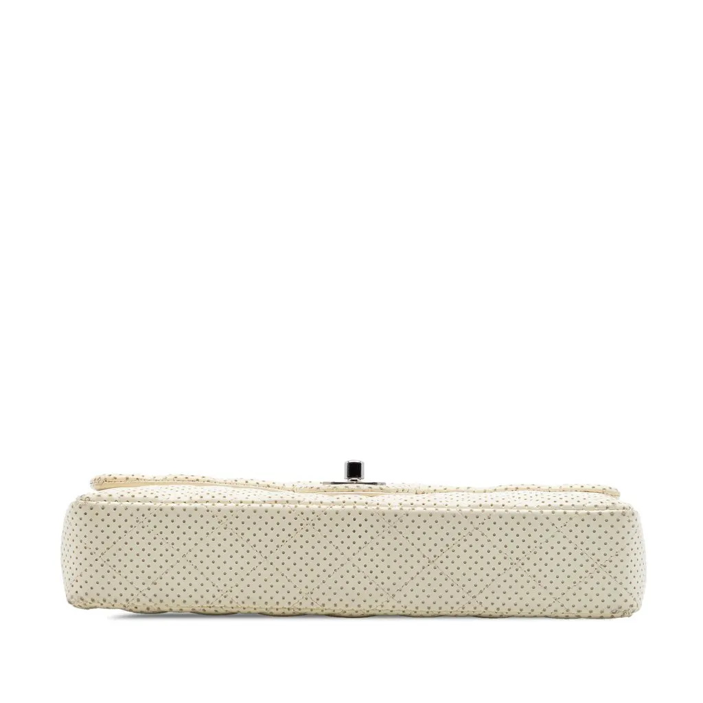 Chanel Classic Perforated Lambskin East West Flap White Leather Very good - Inside View