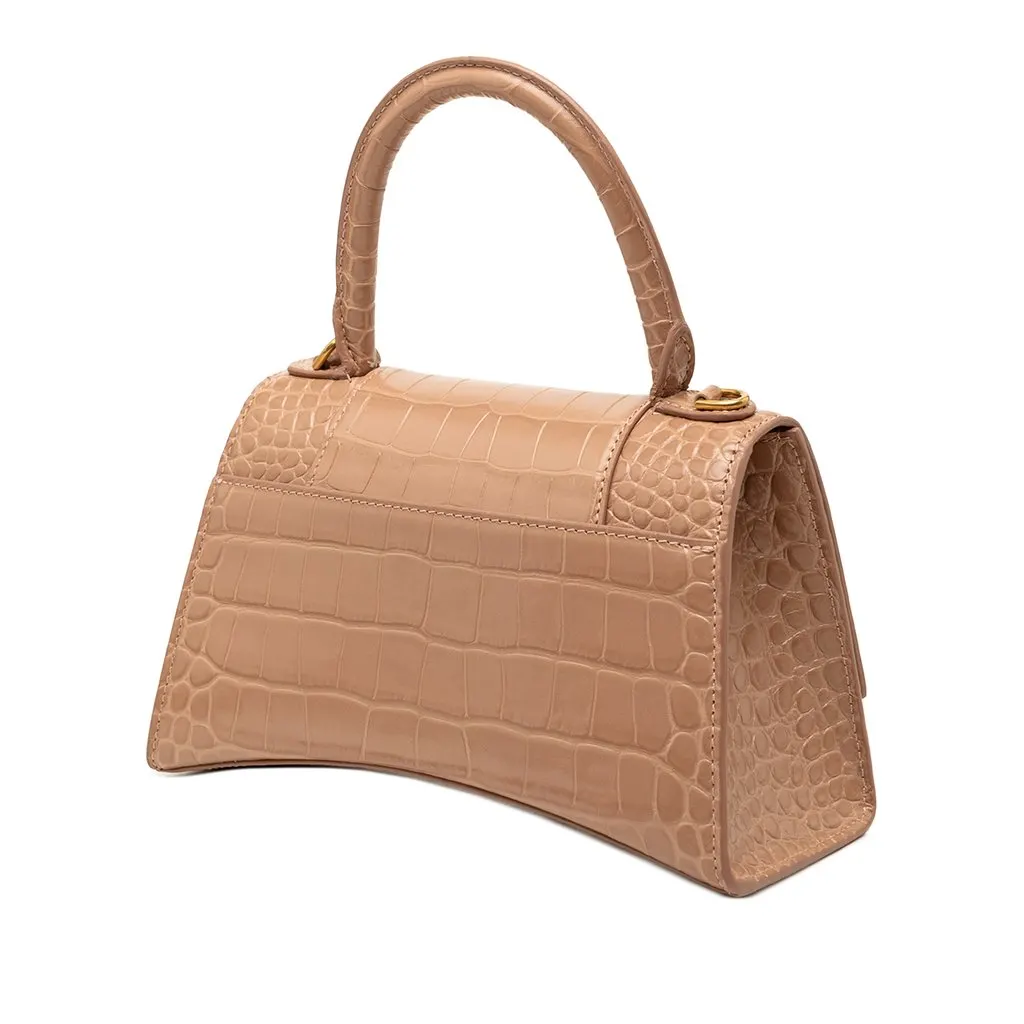 Balenciaga Small Croc Embossed Hourglass Top Handle Bag Brown Leather Very good - Back View