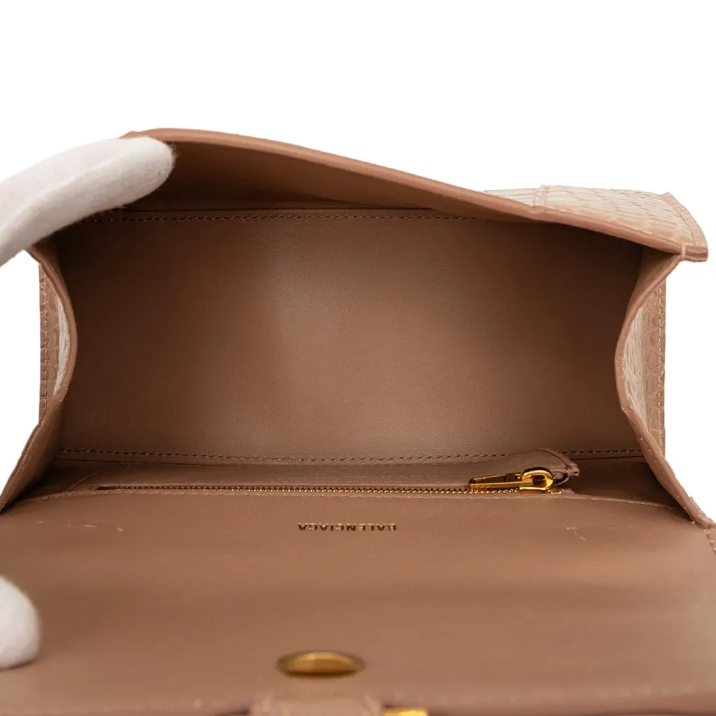 Balenciaga Small Croc Embossed Hourglass Top Handle Bag Brown Leather Very good - Model View