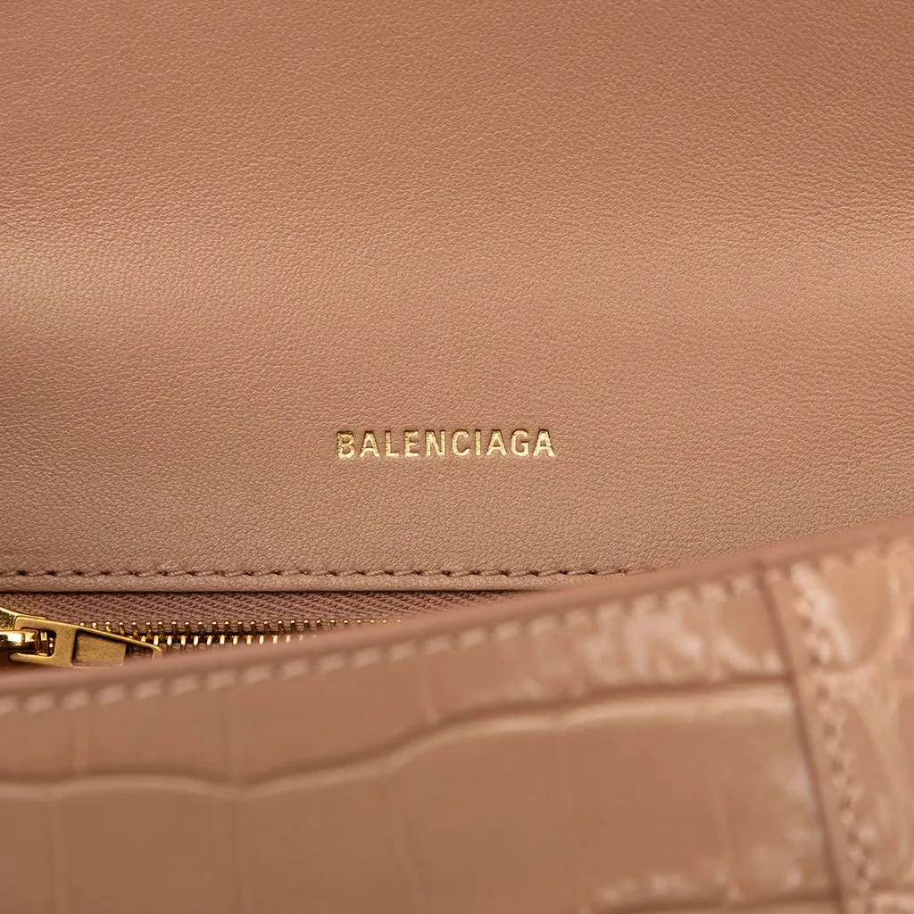 Balenciaga Small Croc Embossed Hourglass Top Handle Bag Brown Leather Very good - Box View