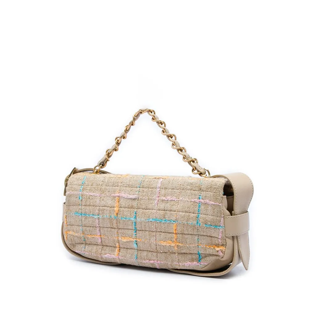 Chanel Chocolate Bar Tweed Mademoiselle Satchel Beige Very good - Back View