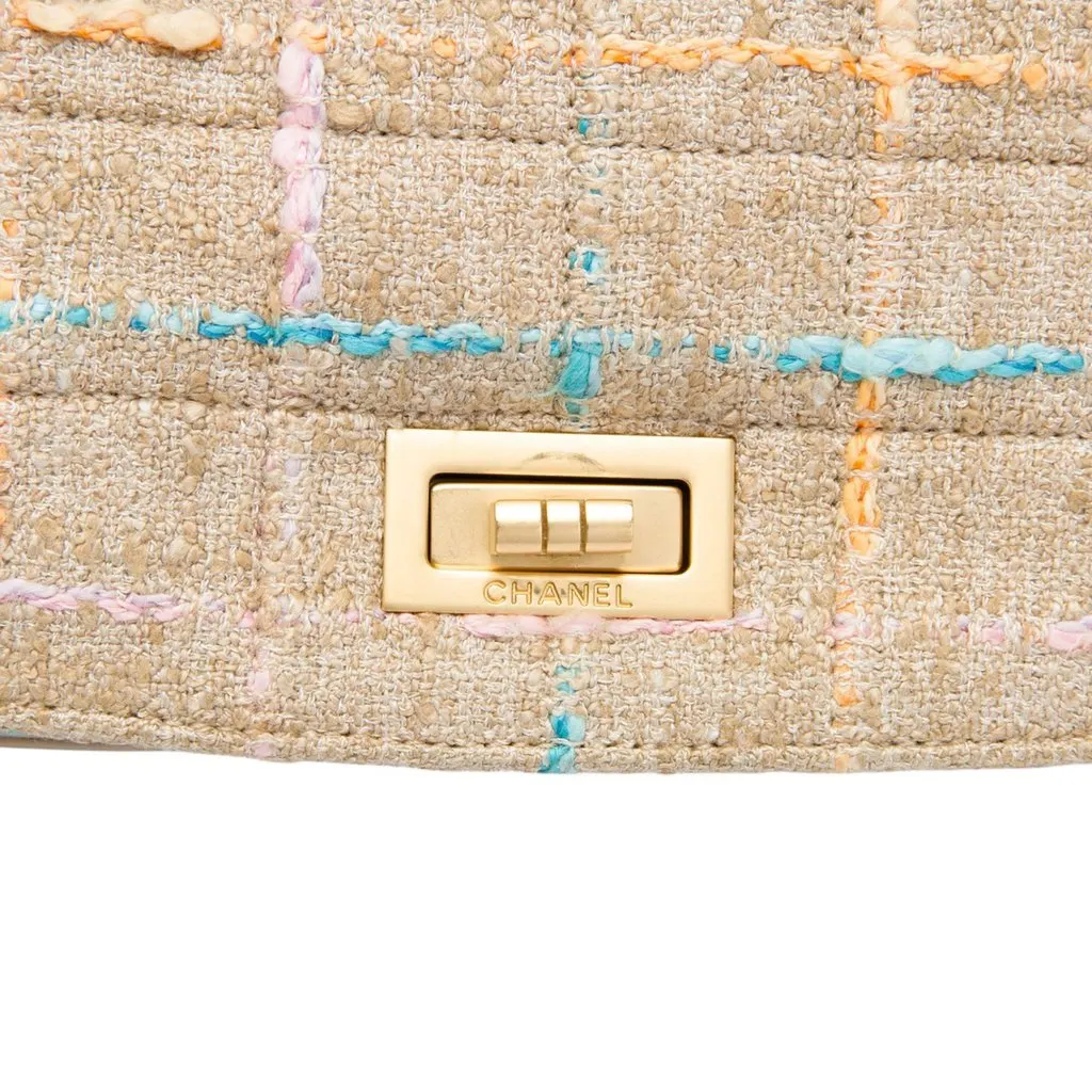 Chanel Chocolate Bar Tweed Mademoiselle Satchel Beige Very good - Box View