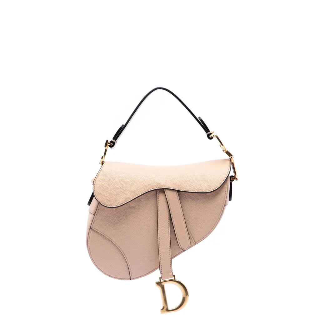 Dior Mini Grained Calfskin Saddle Bag Beige Leather Very good - Front View