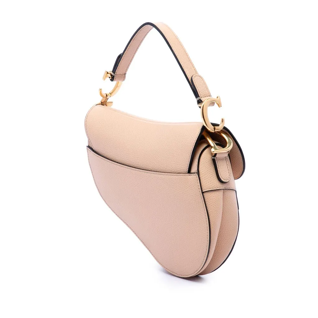 Dior Mini Grained Calfskin Saddle Bag Beige Leather Very good - Back View