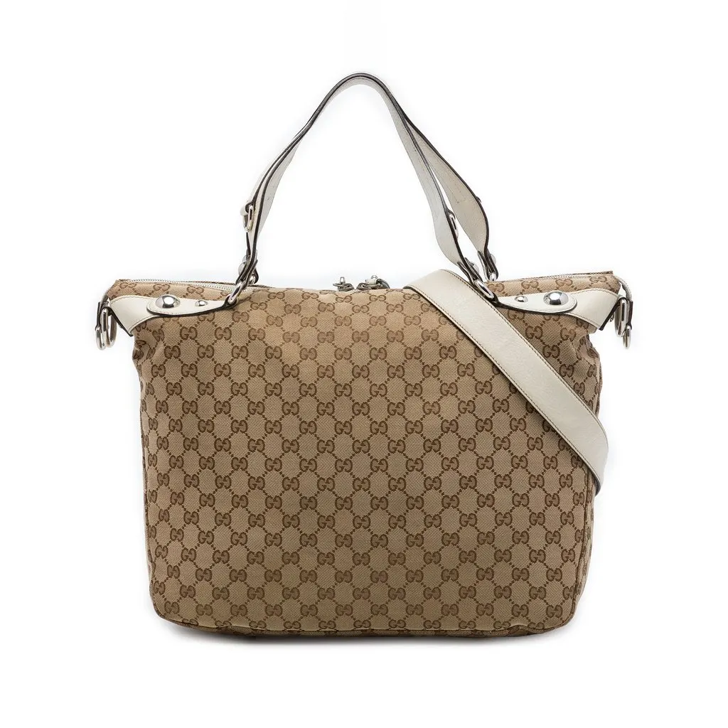 Gucci GG Canvas Icon Bit Satchel Beige Canvas Good - Front View