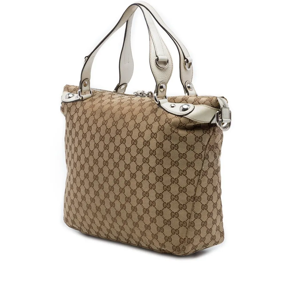 Gucci GG Canvas Icon Bit Satchel Beige Canvas Good - Back View
