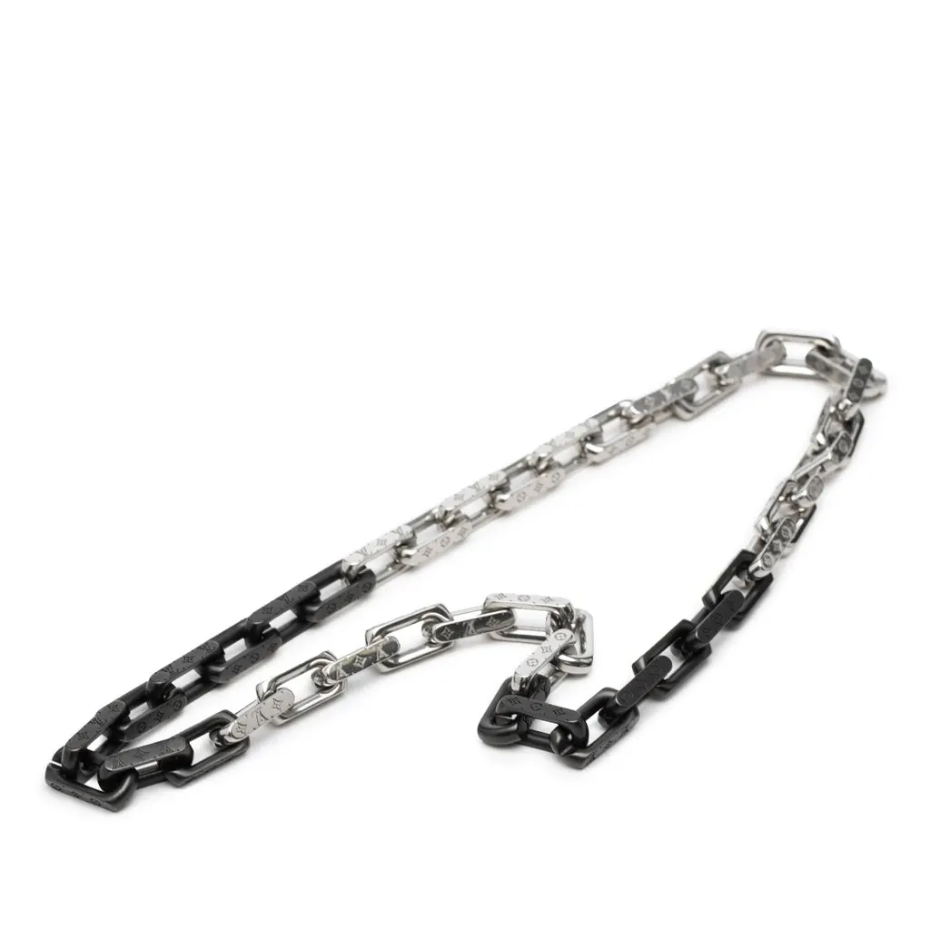 Louis Vuitton Stainless Steel Monogram Chain Necklace Silver Metal Very good - Front View