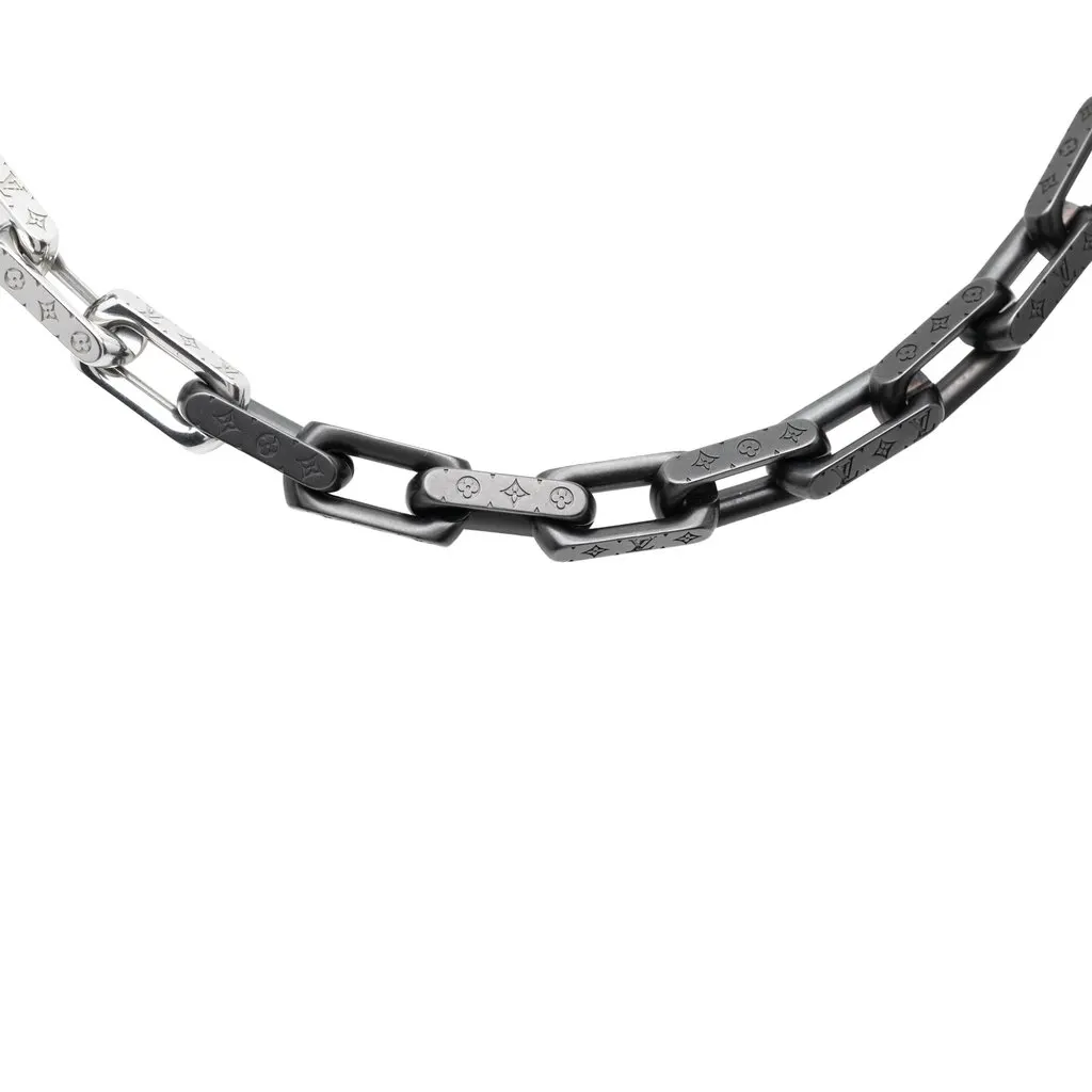Louis Vuitton Stainless Steel Monogram Chain Necklace Silver Metal Very good - Back View