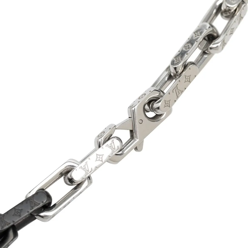 Louis Vuitton Stainless Steel Monogram Chain Necklace Silver Metal Very good - Box View