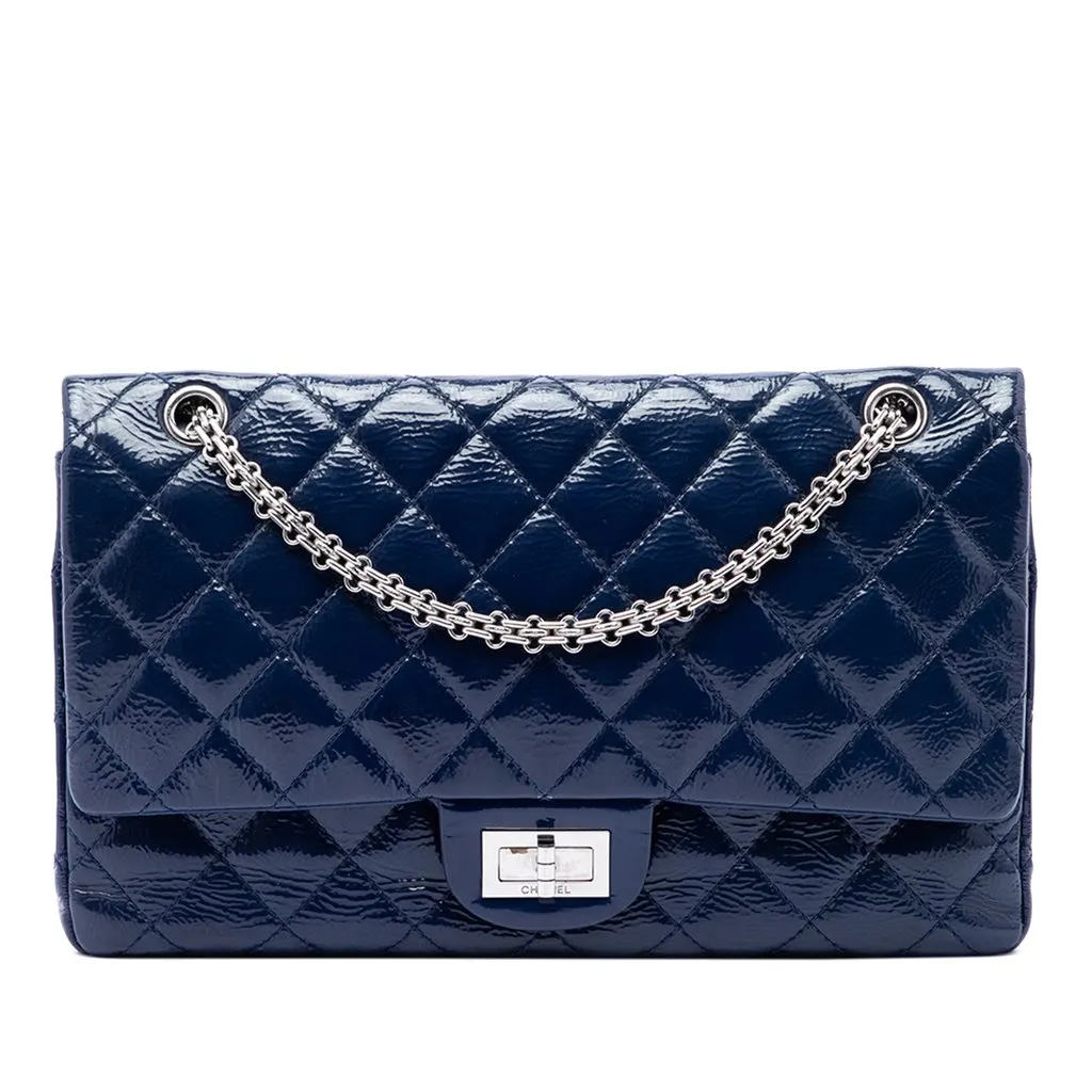Chanel Quilted Crinkled Patent Reissue 2.55 Double Flap 227 Blue Leather Very good - Front View