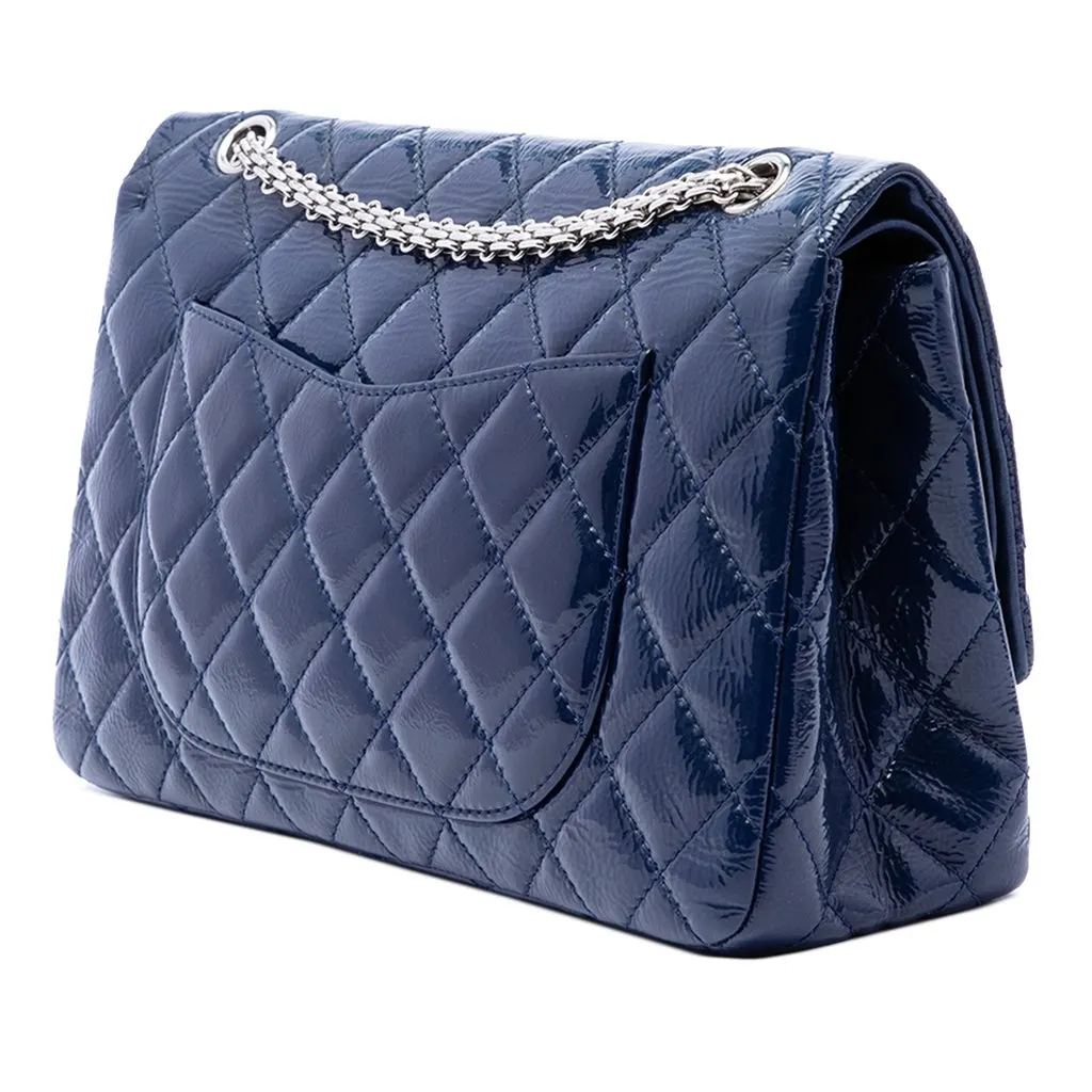 Chanel Quilted Crinkled Patent Reissue 2.55 Double Flap 227 Blue Leather Very good - Back View