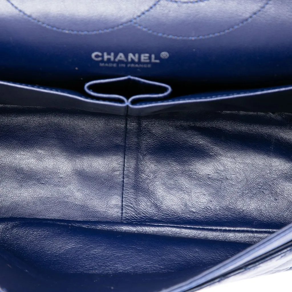 Chanel Quilted Crinkled Patent Reissue 2.55 Double Flap 227 Blue Leather Very good - Model View