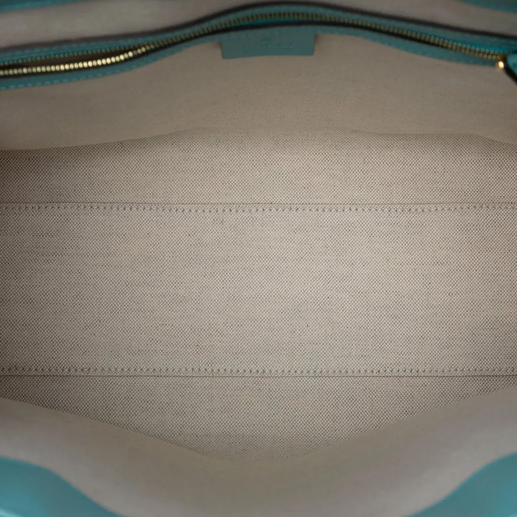Gucci GG Star Embossed Leather Tote Blue Leather Very good - Model View