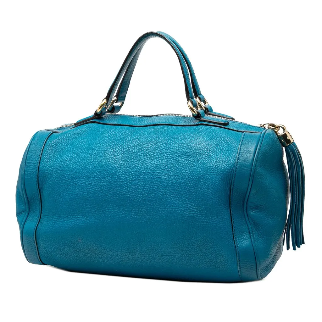 Gucci Medium Pebbled Calfskin Soho Boston Bag Blue Leather Very good - Back View