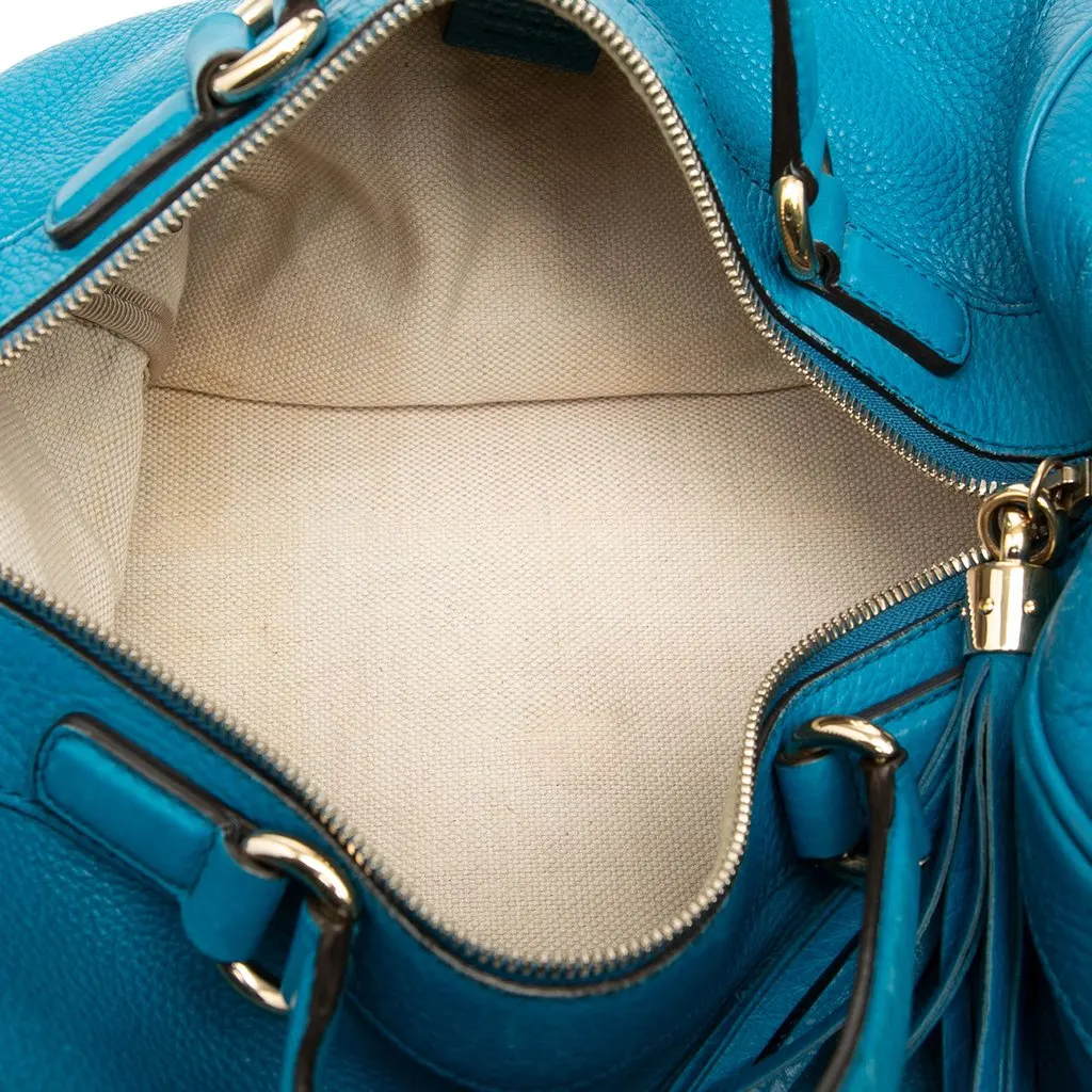 Gucci Medium Pebbled Calfskin Soho Boston Bag Blue Leather Very good - Model View