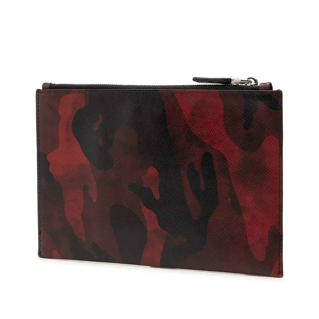 Prada Tessuto Camouflage Clutch Red Leather Very good - Back View