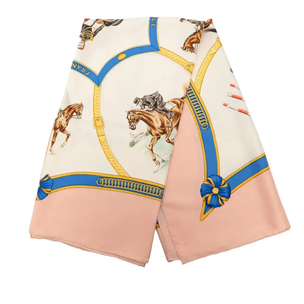 Hermès Ecole Francaise d Equitation Silk Scarf 90 White Very good - Front View