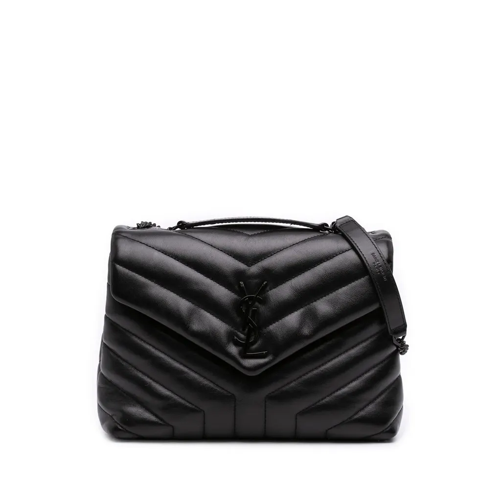 Saint Laurent Small Matelasse Calfskin Monogram Monochrome LouLou Shoulder Bag Black Leather Very good - Front View